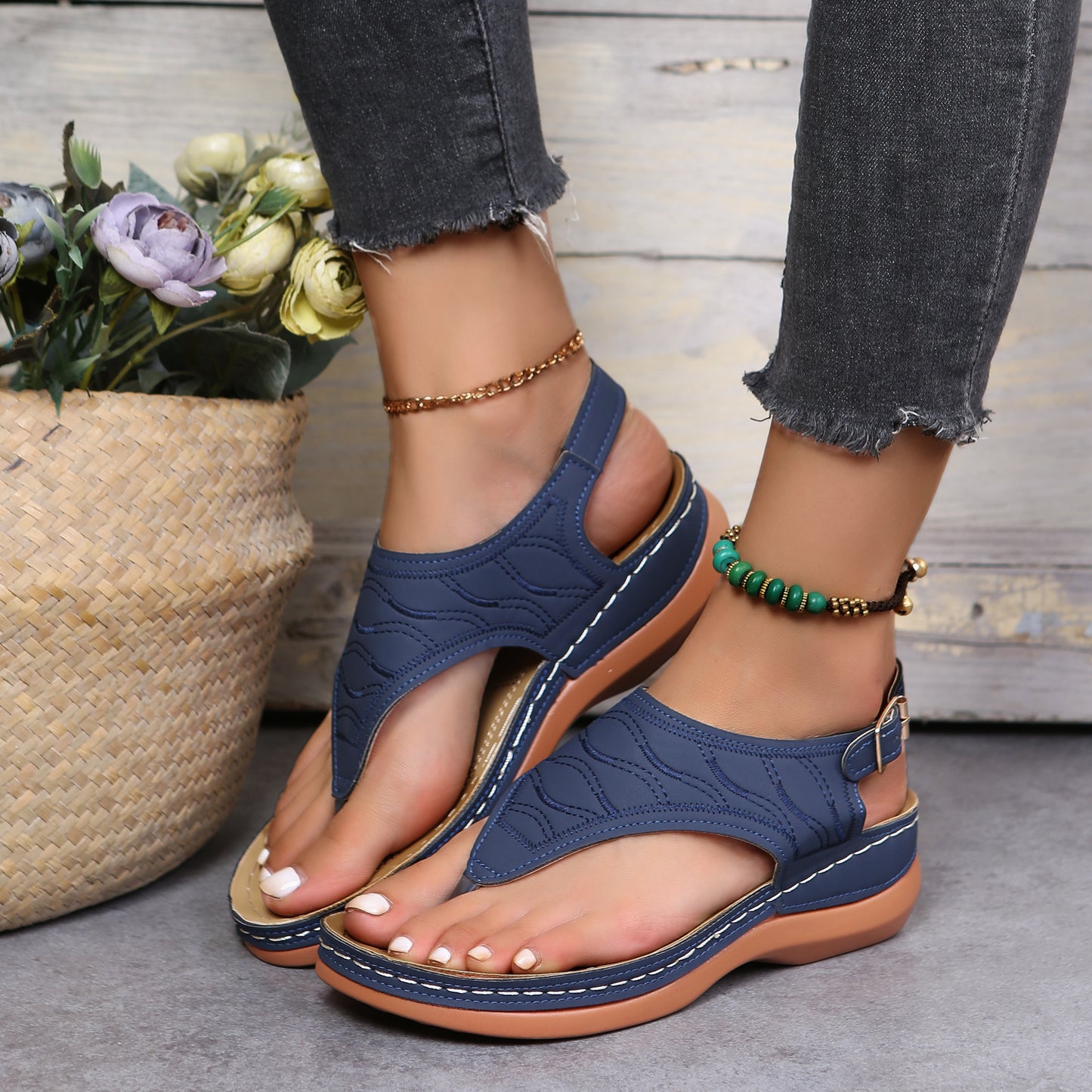 Summer Wedge Sandals for Women - Ankle Buckle Strap, Open Toe, Retro Style