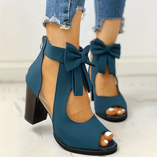Chunky Heeled Sandals with Bow Tie Decoration for Women