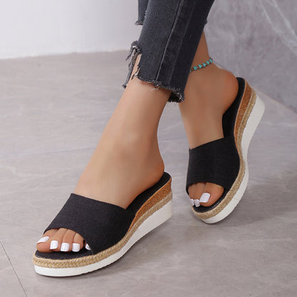 Platform Slide Wedge Slippers for Women - Indoor/Outdoor Footwear