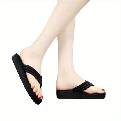 Women's Platform Flip Flops, Casual Round Toe Non Slip Slide Shoes, Indoor Outdoor Beach Slides