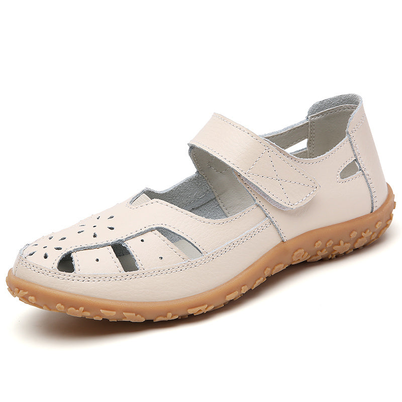 Soft Sole Non-Slip Sandals - Women's Cut-Out Hook & Loop Walking Shoes