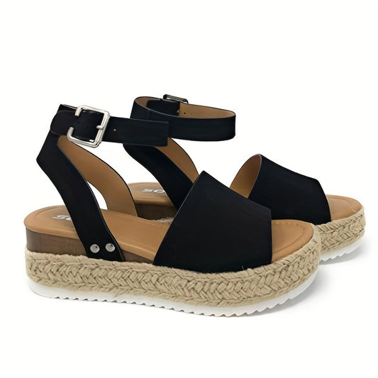 Women's Platform Espadrilles Sandals, Open Toe Ankle Buckle Strap Anti-skid Slingback Shoes, Casual Outdoor Beach Sandals