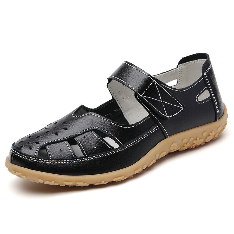 Soft Sole Non-Slip Sandals - Women's Cut-Out Hook & Loop Walking Shoes