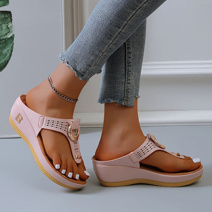 Fashionable Women's Faux Leather Wedge Sandals with Letter Detail