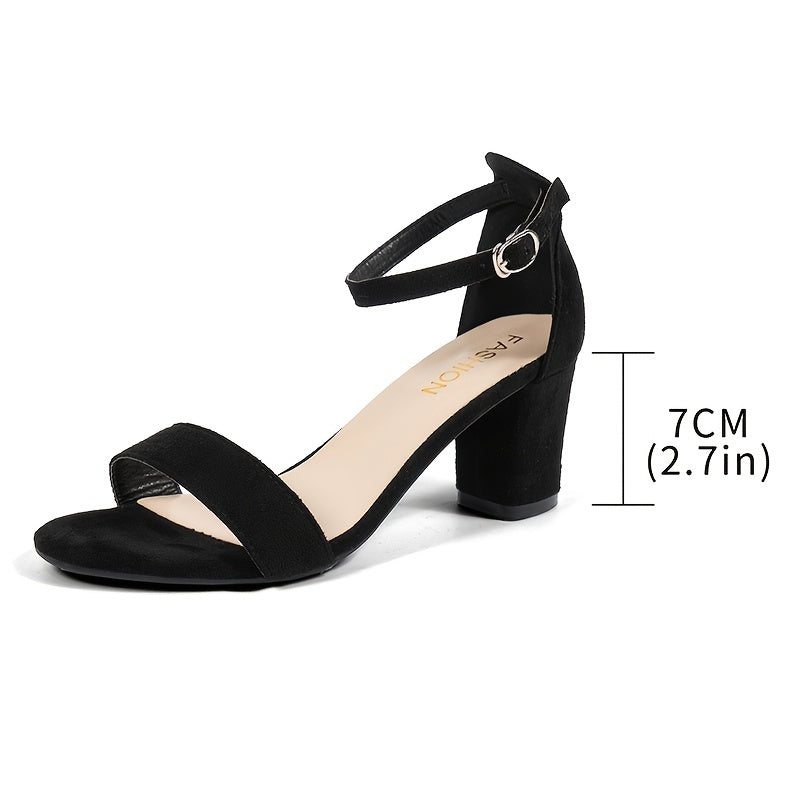 Women's Chunky High Heel Ankle Strap Sandals, Solid Color Open Toe Buckle Strap Shoes, Comfortable Prom Shoes