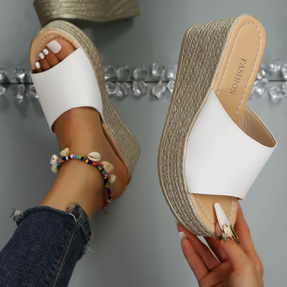 Women's Platform Wedge Slippers, Open Toe Solid Color Non-slip Slides Shoes, Casual Outdoor Slides