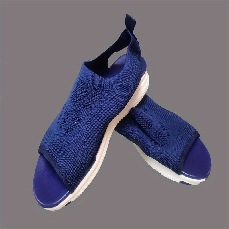 Women's Platform Knit Sports Sandals, Open Toe Cut-out Slingback Slip On Shoes, Casual Walking Outdoor Sandals