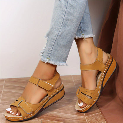 Anti-skid Wedge Sandals for Women with Arch Support, Hook & Loop Straps