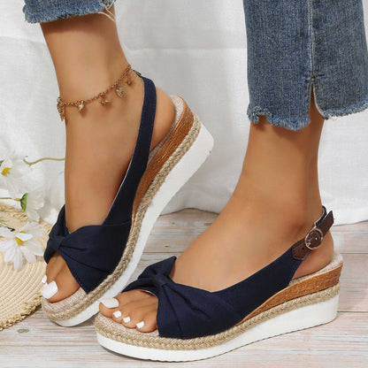 Peep Toe Slingback Wedge Sandals with Ankle Buckle Strap for Women