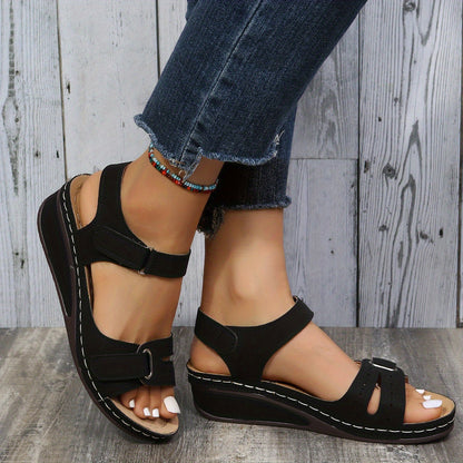 Anti-skid Wedge Sandals for Women with Arch Support, Hook & Loop Straps
