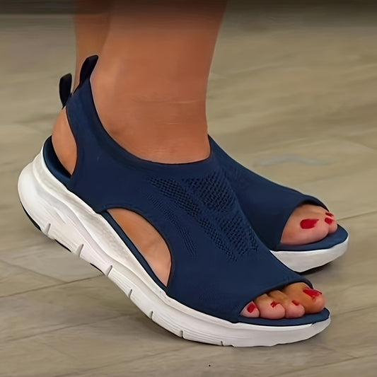 Women's Platform Knit Sports Sandals, Open Toe Cut-out Slingback Slip On Shoes, Casual Walking Outdoor Sandals