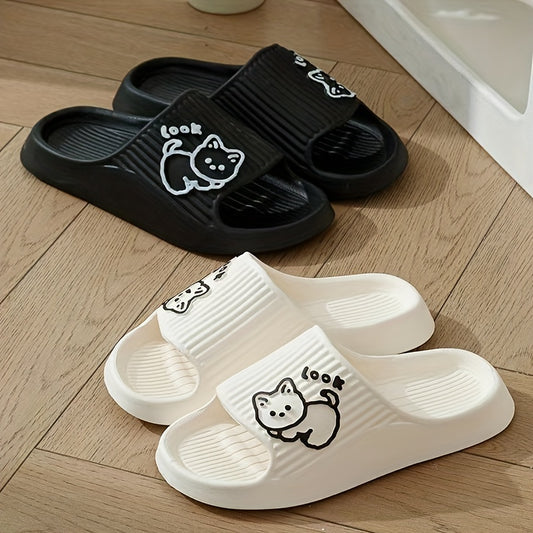 Women's Kawaii Cat Print Slides, Lightweight Open Toe Slip On Shoes, Women's Casual Indoor Shoes