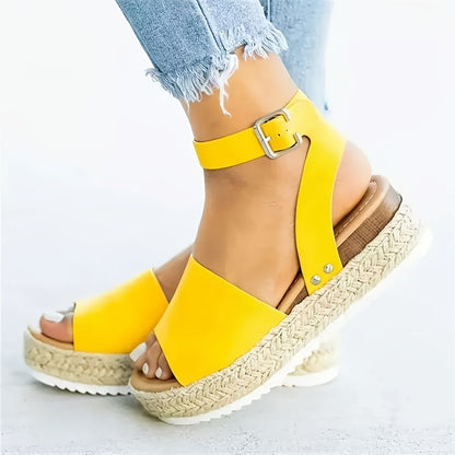 Women's Platform Espadrilles Sandals, Casual Open Toe Ankle Buckle Strap Flat Shoes, Lightweight Non Slip Sandals
