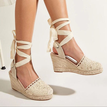 Comfortable Wedge Espadrilles: Women's Lace-Up Sandals for Beach Vacations