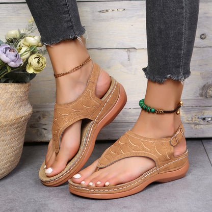 Summer Wedge Sandals for Women - Ankle Buckle Strap, Open Toe, Retro Style