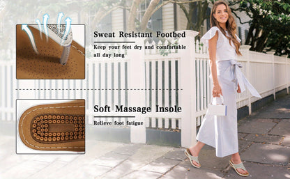 Women's Massage Flip Flops, Retro Studded Open Toe Wedge Slide Shoes, Arch Support Outdoor Sandals