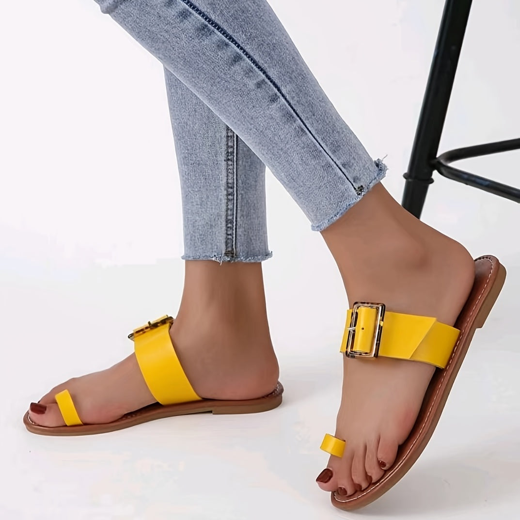 Women's Toe-Loop Flat Sandals, Retro Style Buckle Flat Shoes, Women's Footwear
