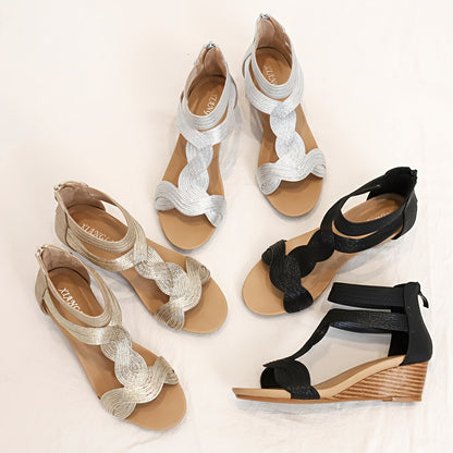 Stylish Open Toe Wedge Sandals for Women - Zip Back Fashion Footwear