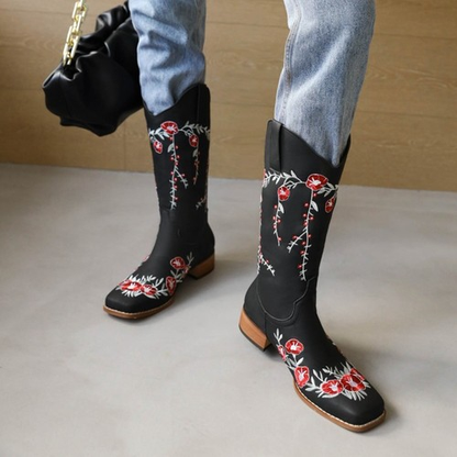 Vintage Embroidery Flower Western CowboyBoots