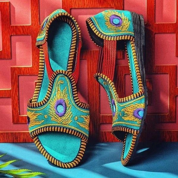 Women Ethnic Embroidery Elastic Band Flat Sandals