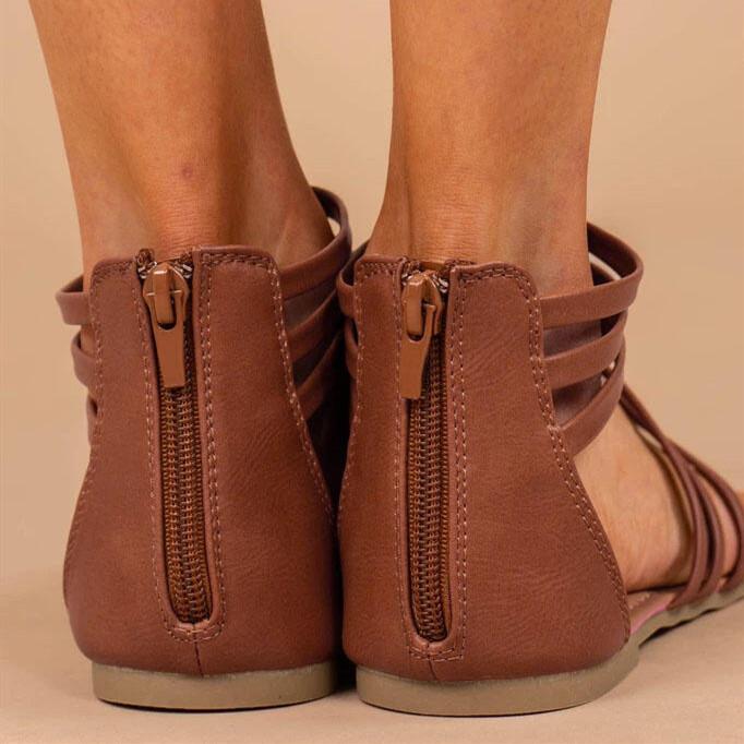 Summer Round Toe Zipper Flat Sandals