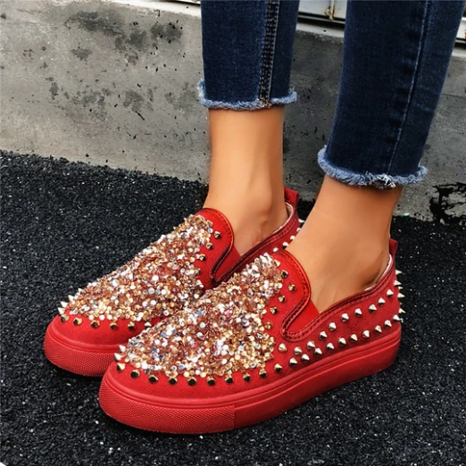 2020 New And Fashional Sneakers Women Daily Fashion Sequin Rivet Slip-on Loafers