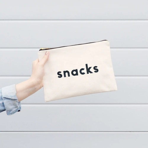 Snacks Canvas Bag - Slogan Canvas Bag - Zipped Pencil Case - Snacks Canvas Pouch - Alphabet Bags