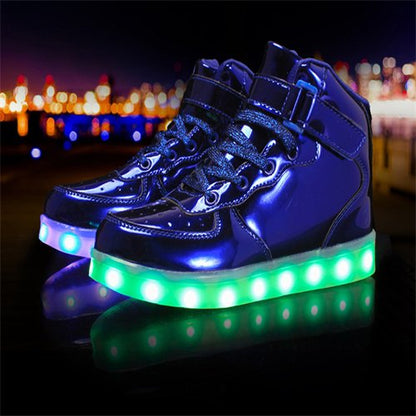 ????[Size for women] LED Light Up Sneakers High Top Hook and Loop Flashing Shoes for Boys Girls