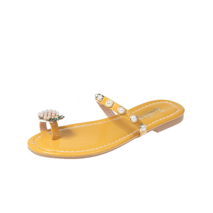 Womens Pineapple Rhinestone Slip-on Slide Sandals