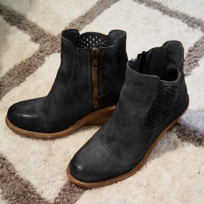 Women Vintage Wedge Boots Casual Chic Zipper Boots