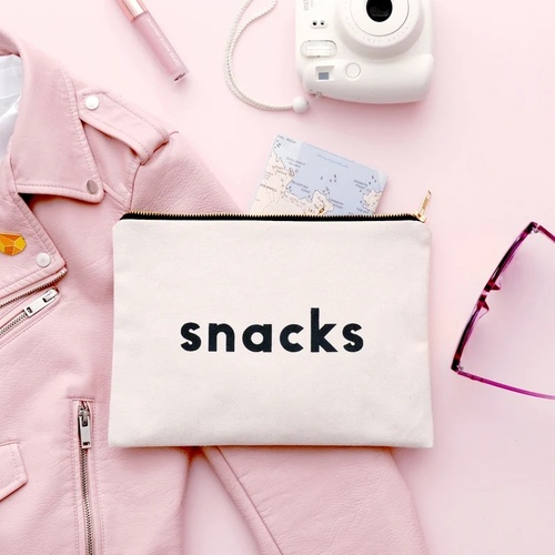 Snacks Canvas Bag - Slogan Canvas Bag - Zipped Pencil Case - Snacks Canvas Pouch - Alphabet Bags