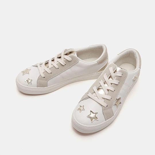 Round toe low-top lace-up color-block flat star shoes