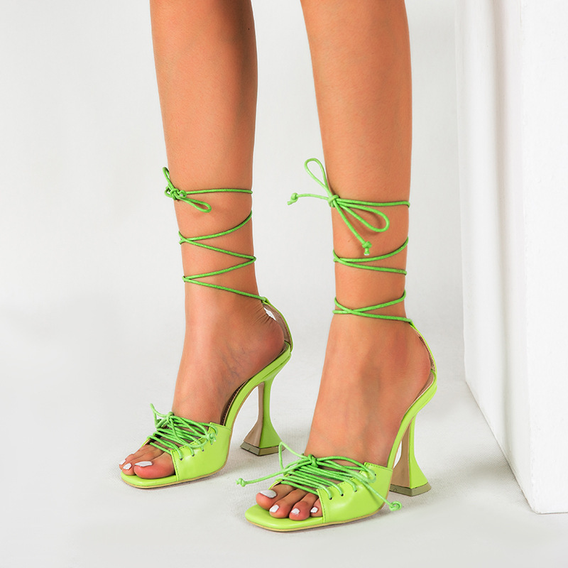 Peep Toe Lace-up Chunky Heeled Sandals