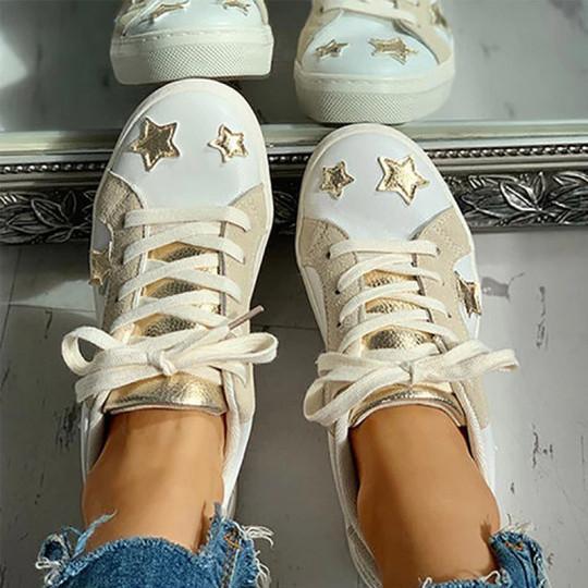 Round toe low-top lace-up color-block flat star shoes