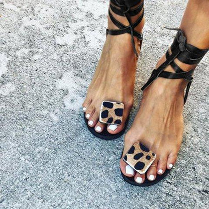 Women Lace Up Leopard Sandals