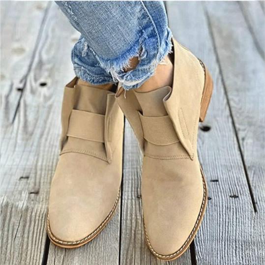 Low-heel chunky heel pointed elastic boots