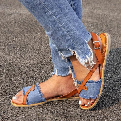 Womens Canvas Casual Flat Heel Buckle Sandals
