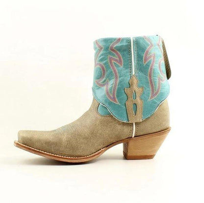 Womens Steppin Out Cuff Leather Cowboy Western Ankle Boots