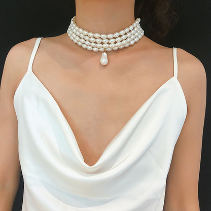 Simple Multilayer Pearl Pendant Necklace