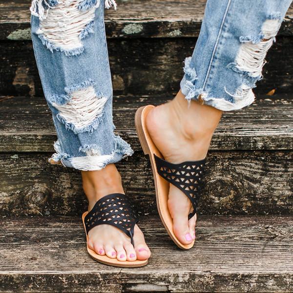 Women Summer Flat Heel Hollow Sandals