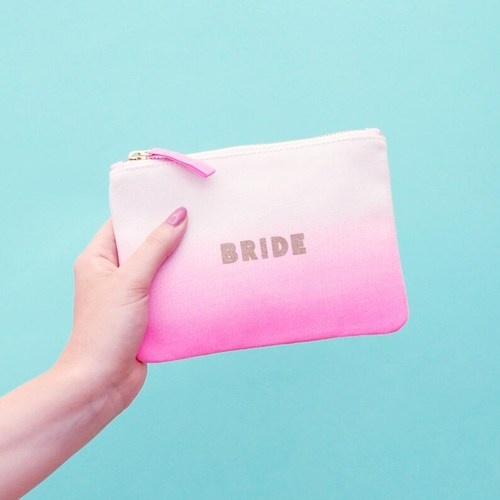 Bride Pouch - Bride Clutch Bag - Wedding Makeup Bag - Small Engagement Gift - Bridal Party - Ombre Bride Pouch - Alphabet Bags