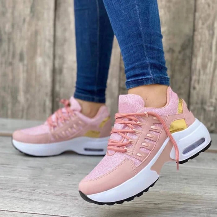 Women's Fashion Soft Elastic Air Cushion Color-Blocking Lace-up Sneakers