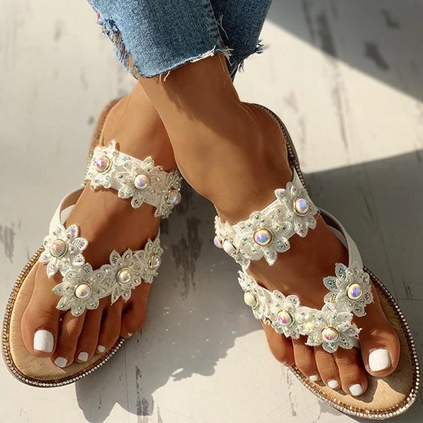 2020 New And Fashional Woman Sofiawears Studded Toe Post Flat Slipper Sandals