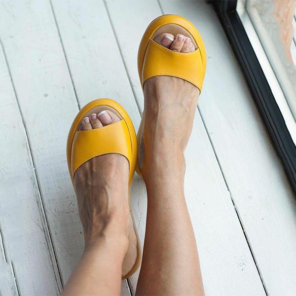 Women's Fashion Footbed Peep Toe Slip On Slide Sandals