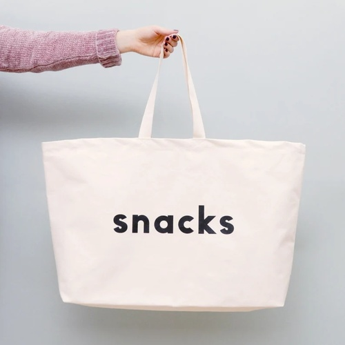Snacks Really Big Bag - Weekender Bag - Giant Canvas Grocery Bag - Large Canvas Shopper - Oversized Canvas Bag - Large Tote Bag