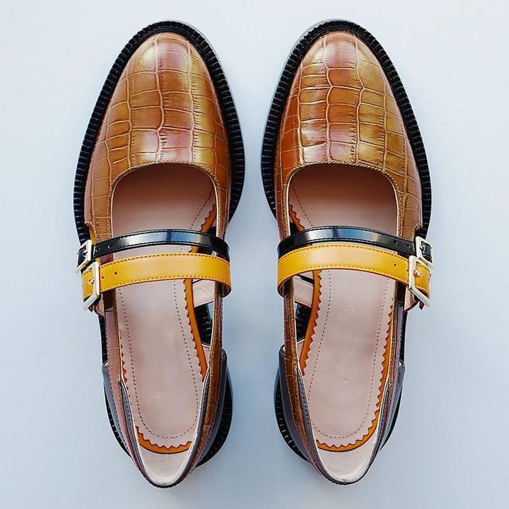 Women's Vintage Color Block Shoes Buckle With Ladies Loafers
