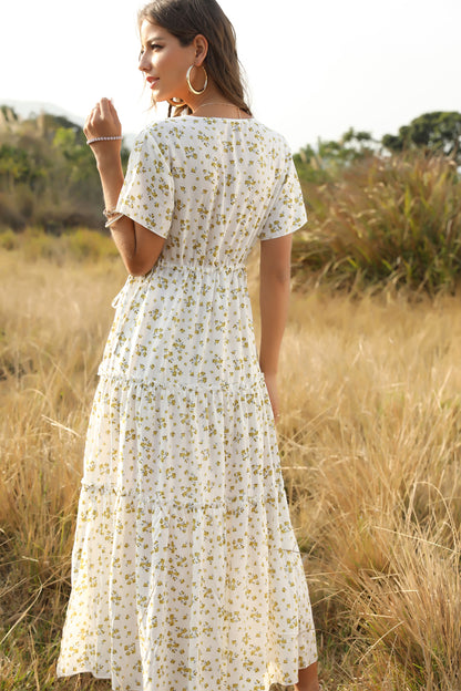 Bohemian Dress with Flounces and Broken Flowers