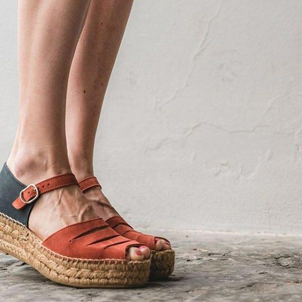 Women Peep Toe Color Block Platform Wedge Sandals