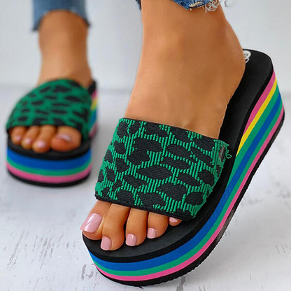 Rainbow Colorful Wedges High Heels Leisure Summer Sandal