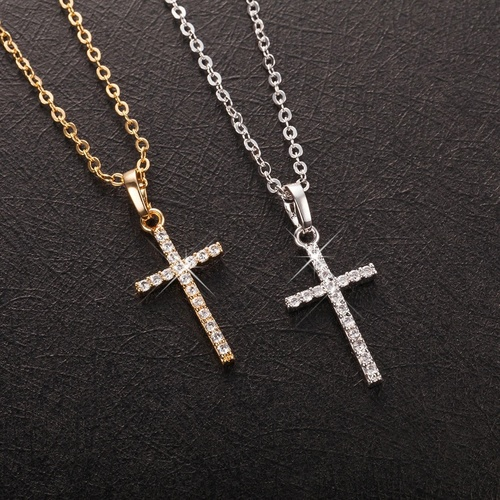 Cross Necklace  Crystal Jesus Couple Necklace